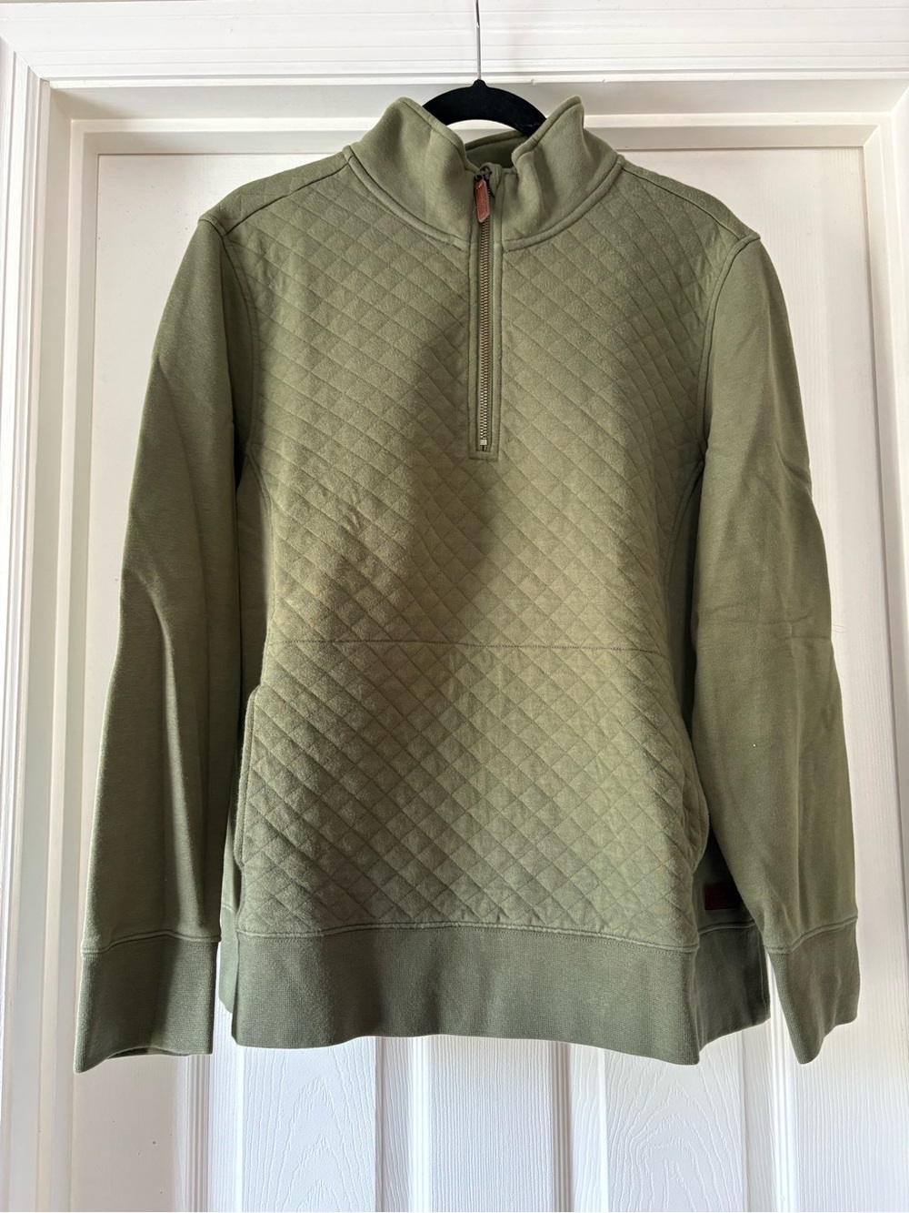LL Bean Olive Green Quilted Quarter-Zip Sweatshirt XL Petite XLP